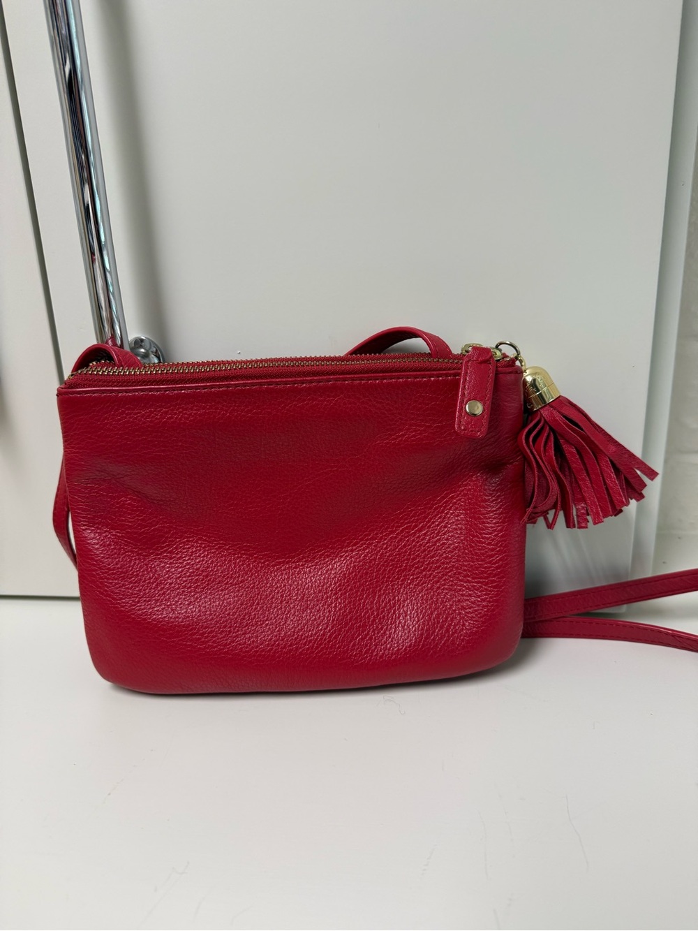 Talbots Red Leather Crossbody with Tassel Accent - Picture 2 of 3